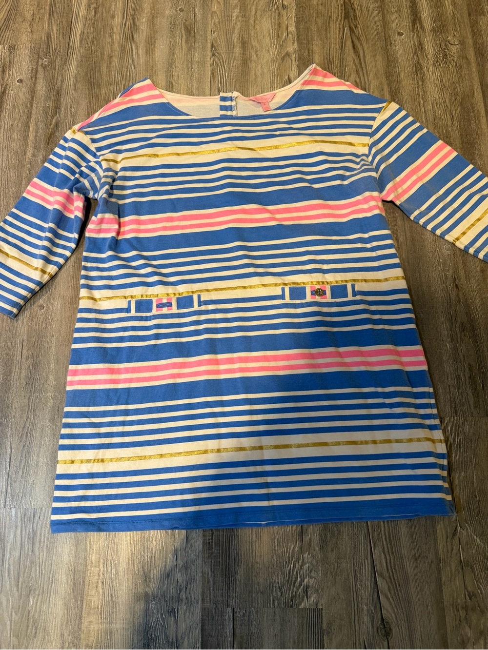 Lily Pulitzer Lena shift dress Striped Boatneck in Blue, Pink & Gold